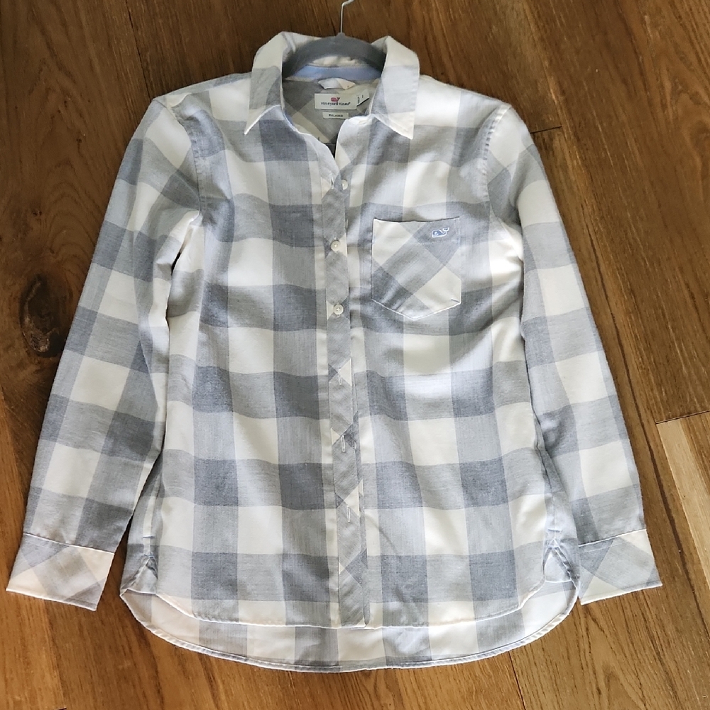 Vineyard Vines Gray and Cream Relaxed Shirt